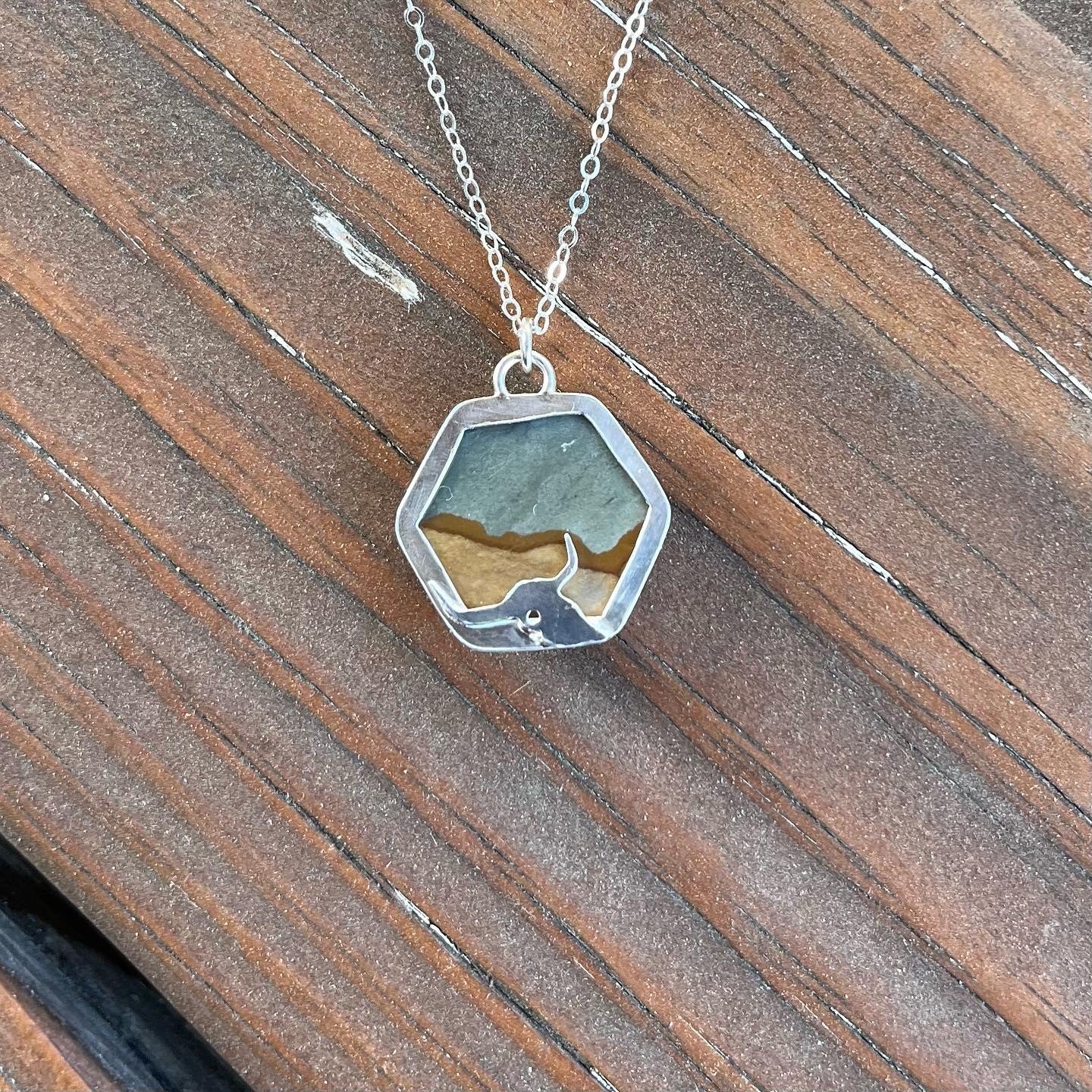 Tombstone Hexagon Landscape Pendant