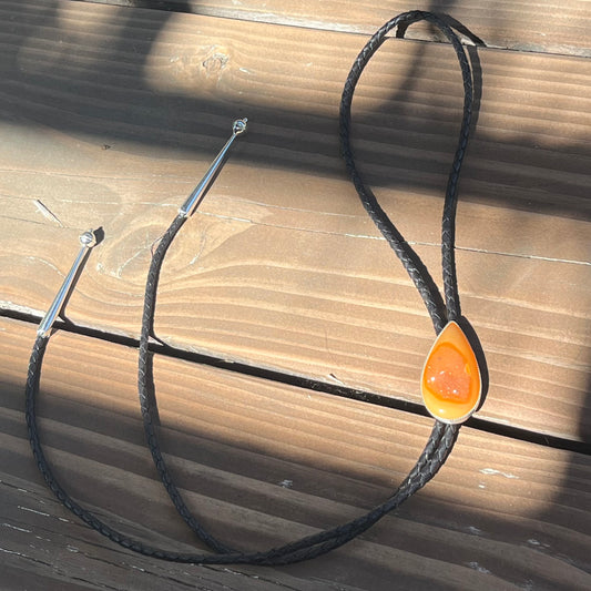 Natural Burnt Orange Brazilian Druzy Sterling Silver Bolo Tie