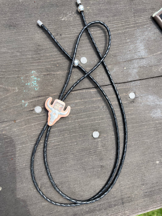 Tombstone Bolo Tie with Marcasite in Quartz stone detail