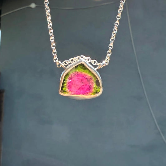 Watermelon Tourmaline Sterling Necklace
