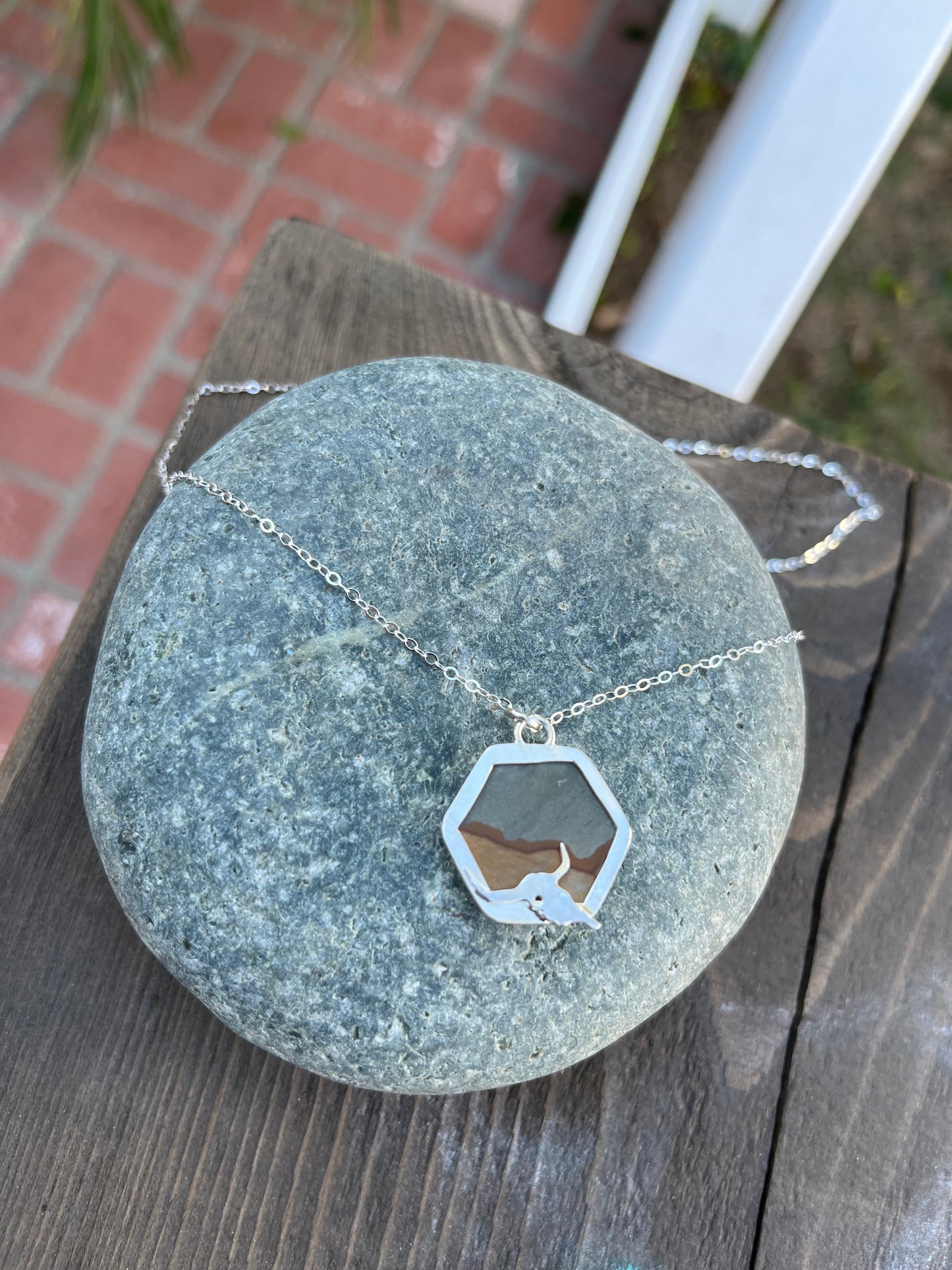 Tombstone Hexagon Landscape Pendant