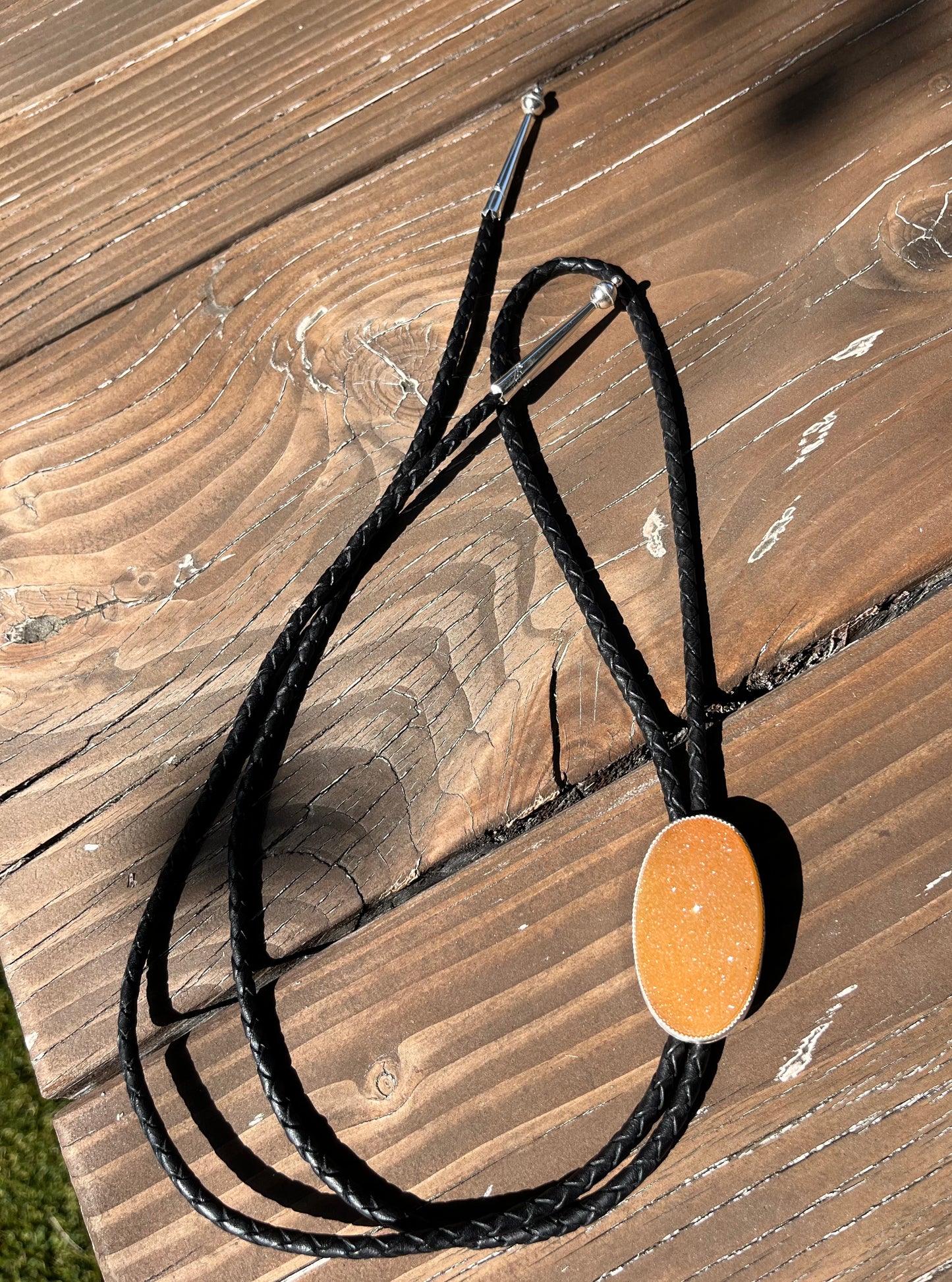 Natural Orange Brazilian Druzy Bolo tie