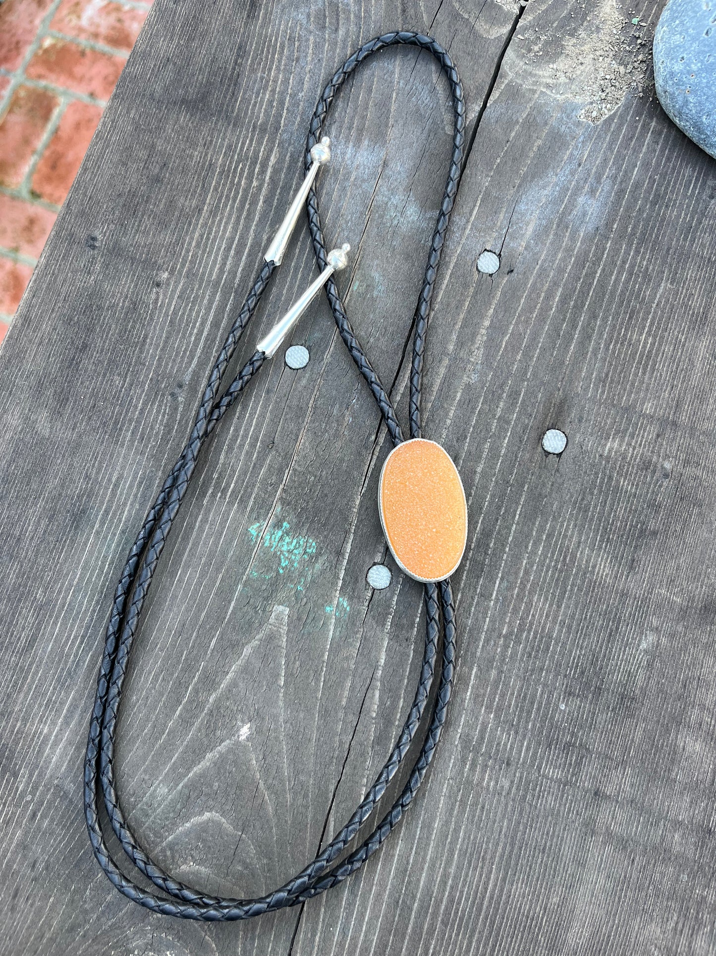 Natural Orange Brazilian Druzy Bolo tie