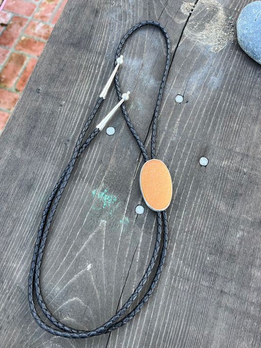 Natural Orange Brazilian Druzy Bolo tie